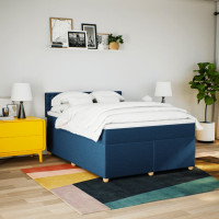 Produktbild för Ramsäng med madrass blå 140x190 cm tyg