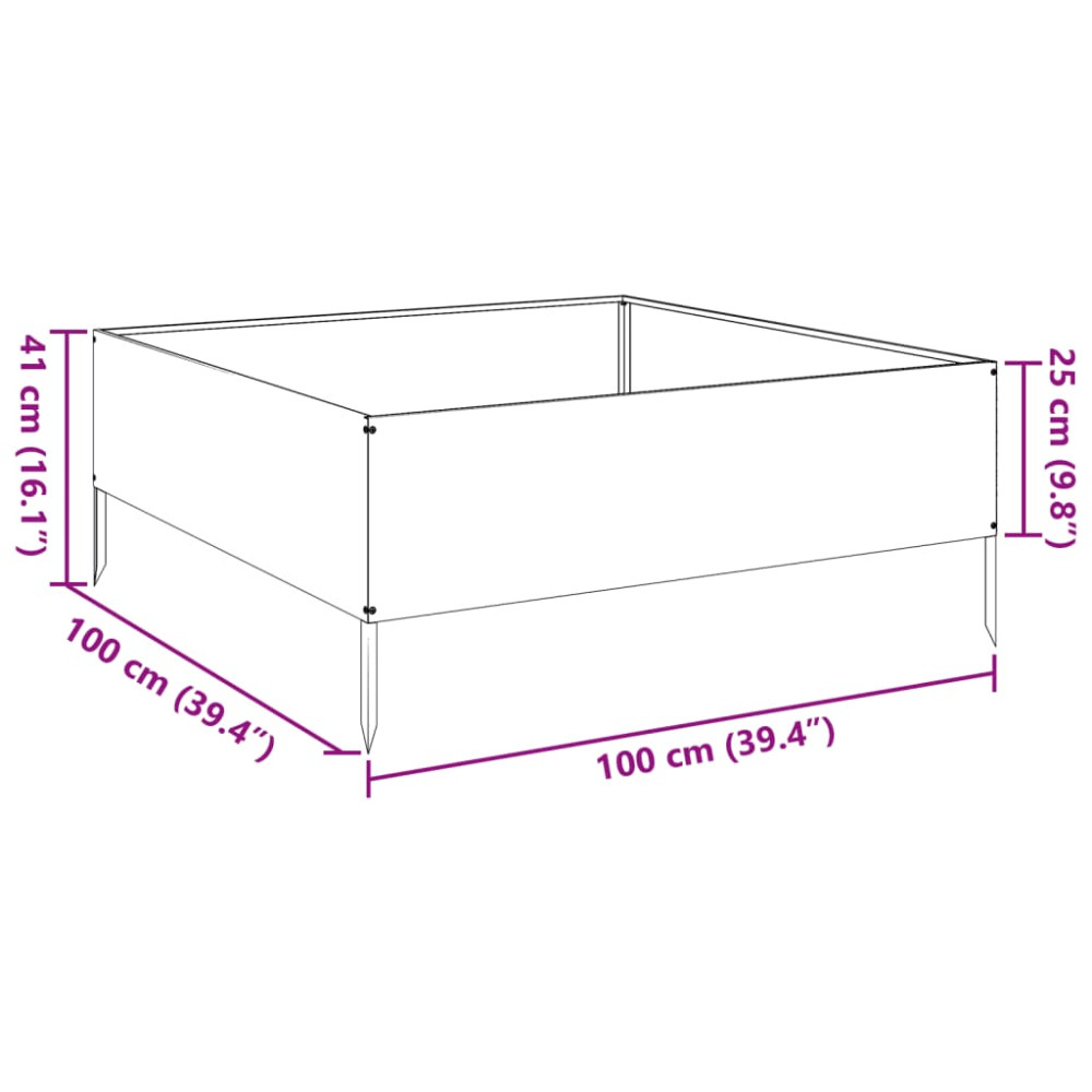 Produktbild för Rabattkant upphöjd 100x100x41 cm rostfritt stål