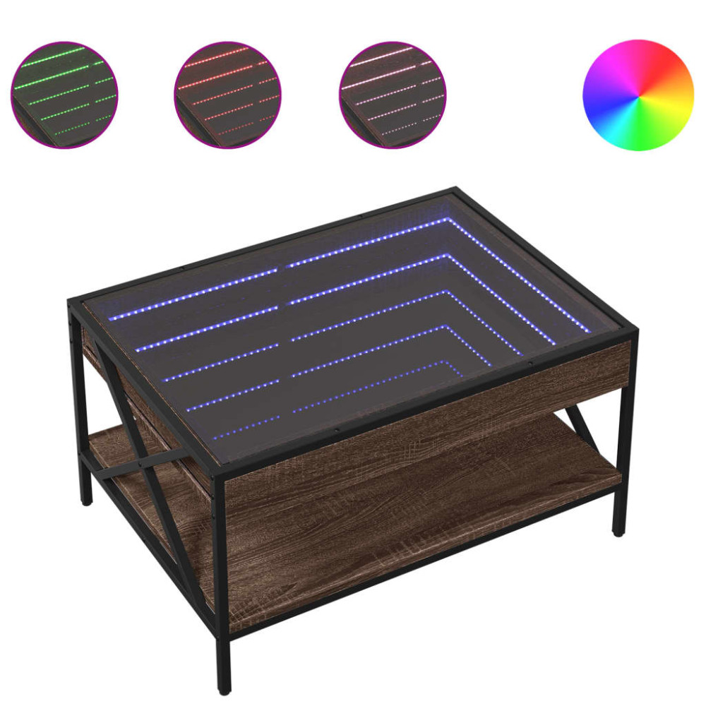 Produktbild för Soffbord med Infinity LEDs brun ek 70x50x38 cm