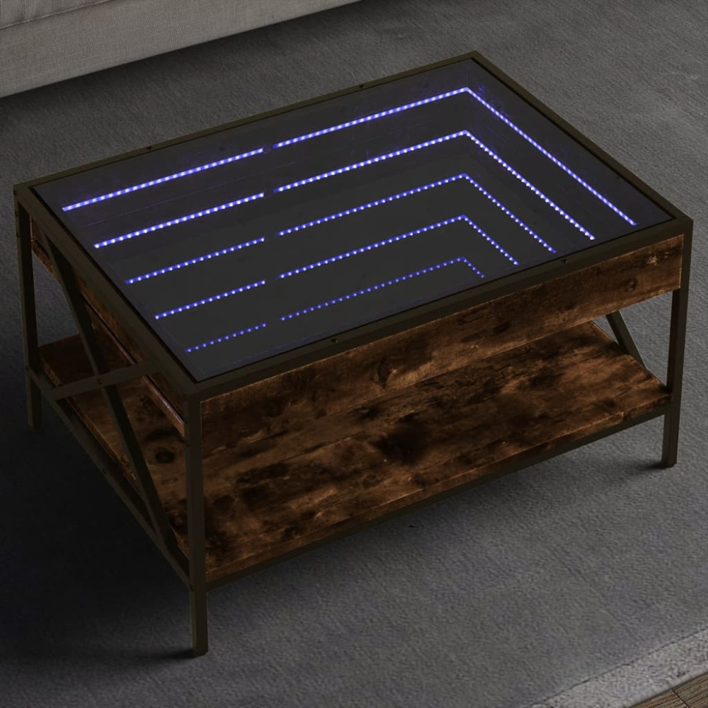 Produktbild för Soffbord med Infinity LEDs rökfärgad ek 70x50x38 cm