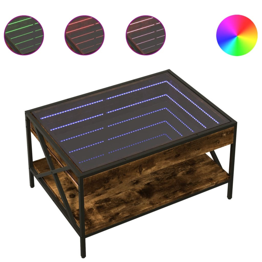Produktbild för Soffbord med Infinity LEDs rökfärgad ek 70x50x38 cm