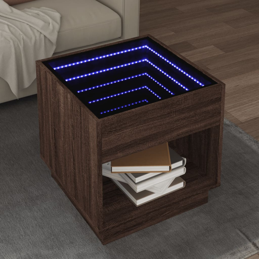 Produktbild för Soffbord med Infinity LEDs brun ek 50x50x50 cm