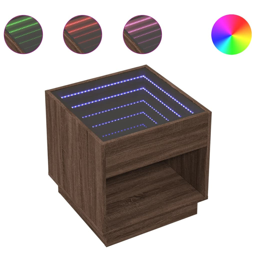 Produktbild för Soffbord med Infinity LEDs brun ek 50x50x50 cm