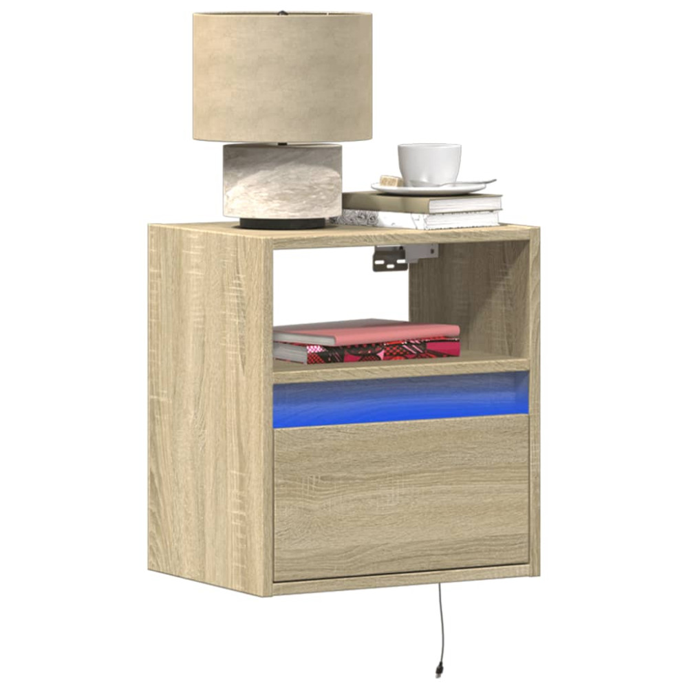 Produktbild för Väggmonterad tv-bänk LED 2 st sonoma-ek 41x31x45 cm