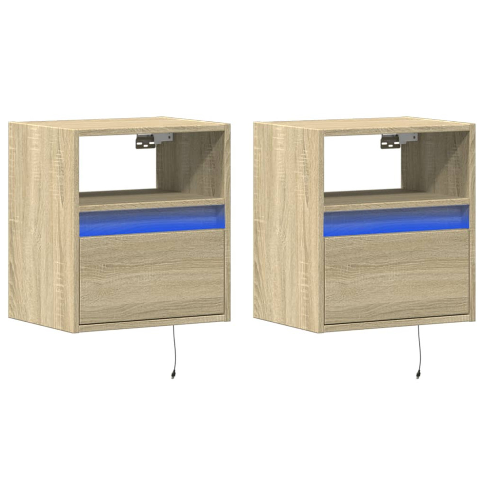 Produktbild för Väggmonterad tv-bänk LED 2 st sonoma-ek 41x31x45 cm
