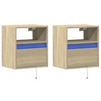 Produktbild för Väggmonterad tv-bänk LED 2 st sonoma-ek 41x31x45 cm