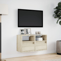 Produktbild för Väggmonterad tv-bänk LED 2 st sonoma-ek 41x31x45 cm