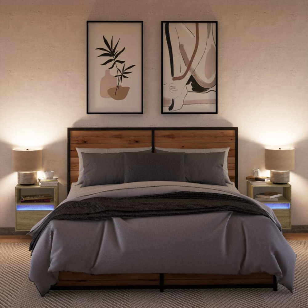 Produktbild för Väggmonterad tv-bänk LED 2 st sonoma-ek 41x31x45 cm