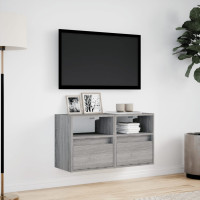 Produktbild för Väggmonterad tv-bänk LED 2 st grå sonoma 41x31x45 cm