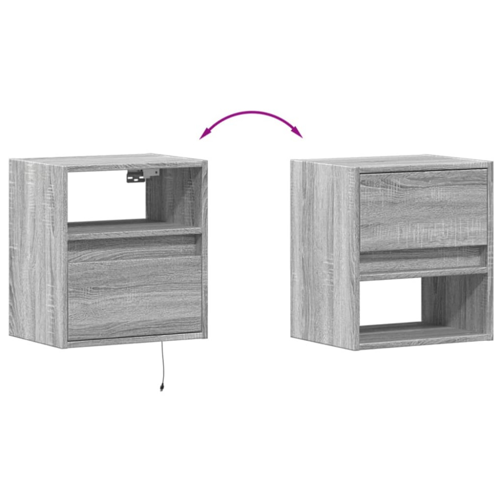 Produktbild för Väggmonterad tv-bänk LED 2 st grå sonoma 41x31x45 cm
