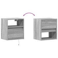 Produktbild för Väggmonterad tv-bänk LED 2 st grå sonoma 41x31x45 cm