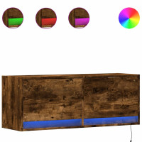 Produktbild för Väggmonterad tv-bänk LED rökfärgad ek 100x31x35 cm