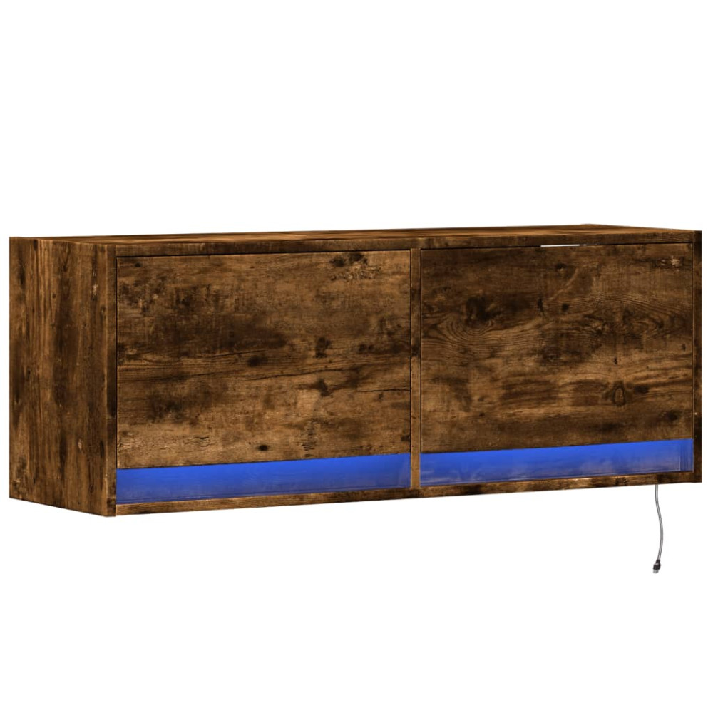 Produktbild för Väggmonterad tv-bänk LED rökfärgad ek 100x31x35 cm