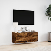 Produktbild för Väggmonterad tv-bänk LED rökfärgad ek 100x31x35 cm
