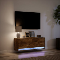 Produktbild för Väggmonterad tv-bänk LED rökfärgad ek 100x31x35 cm