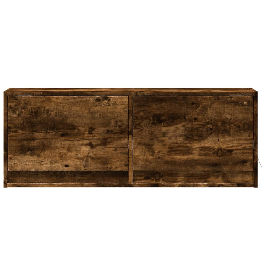 Produktbild för Väggmonterad tv-bänk LED rökfärgad ek 100x31x35 cm