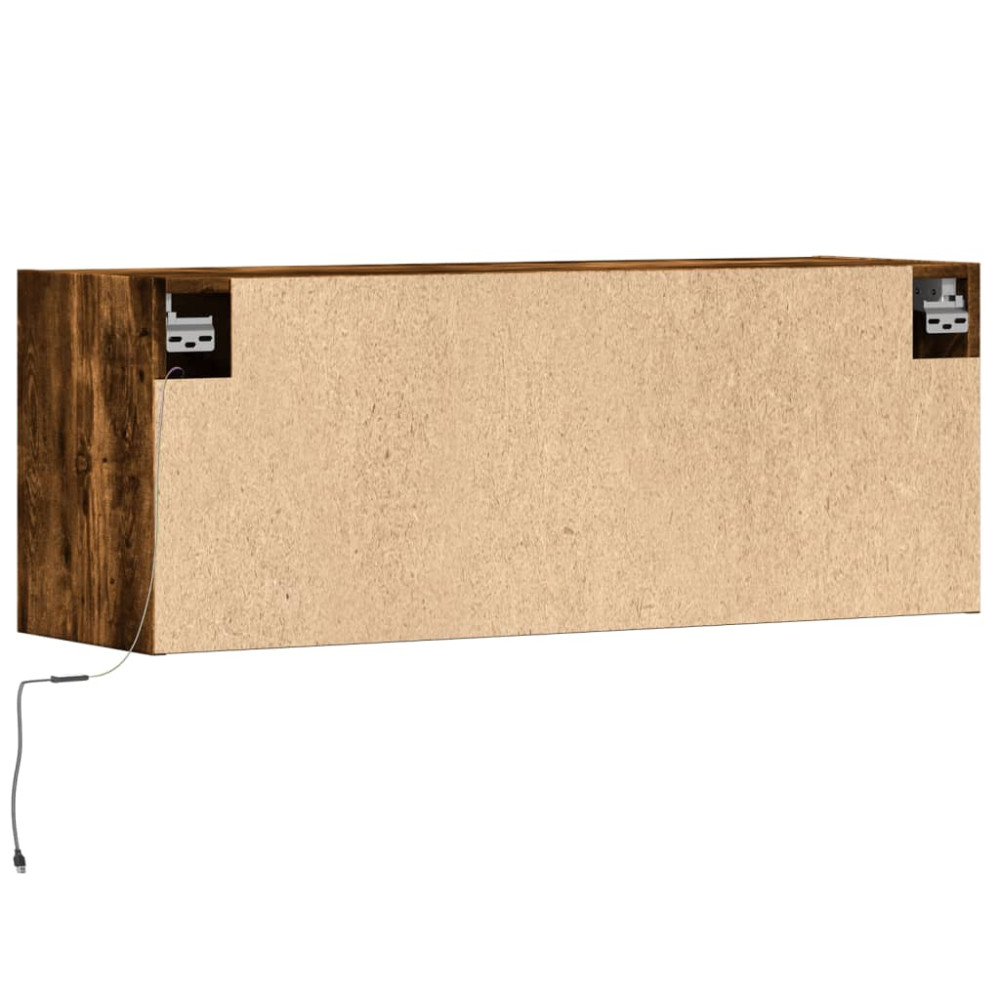 Produktbild för Väggmonterad tv-bänk LED rökfärgad ek 100x31x35 cm