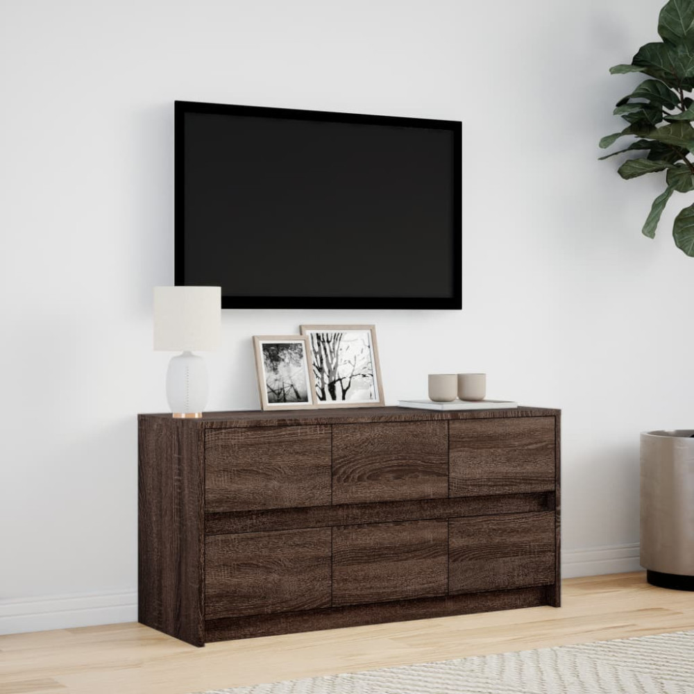 Produktbild för Tv-bänk med LEDs brun ek 100x34x50 cm konstruerat trä