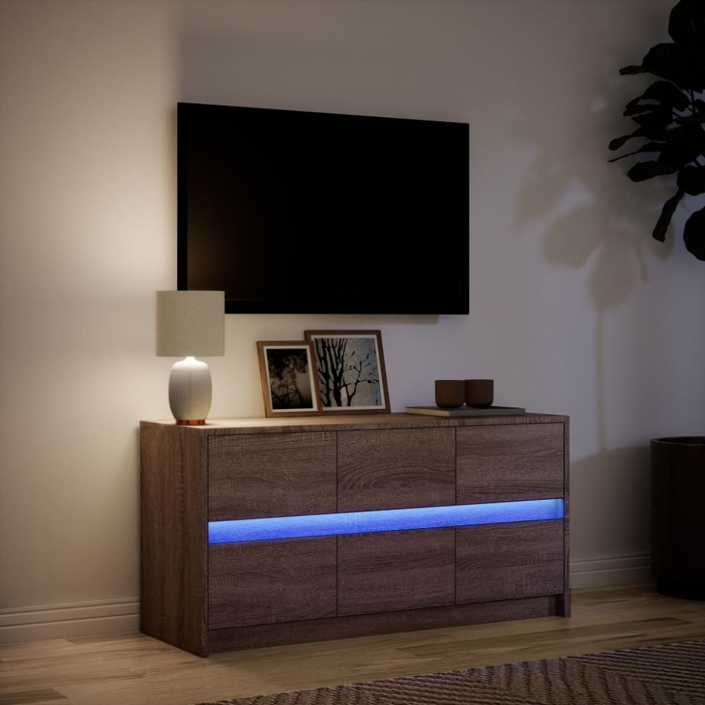 Produktbild för Tv-bänk med LEDs brun ek 100x34x50 cm konstruerat trä