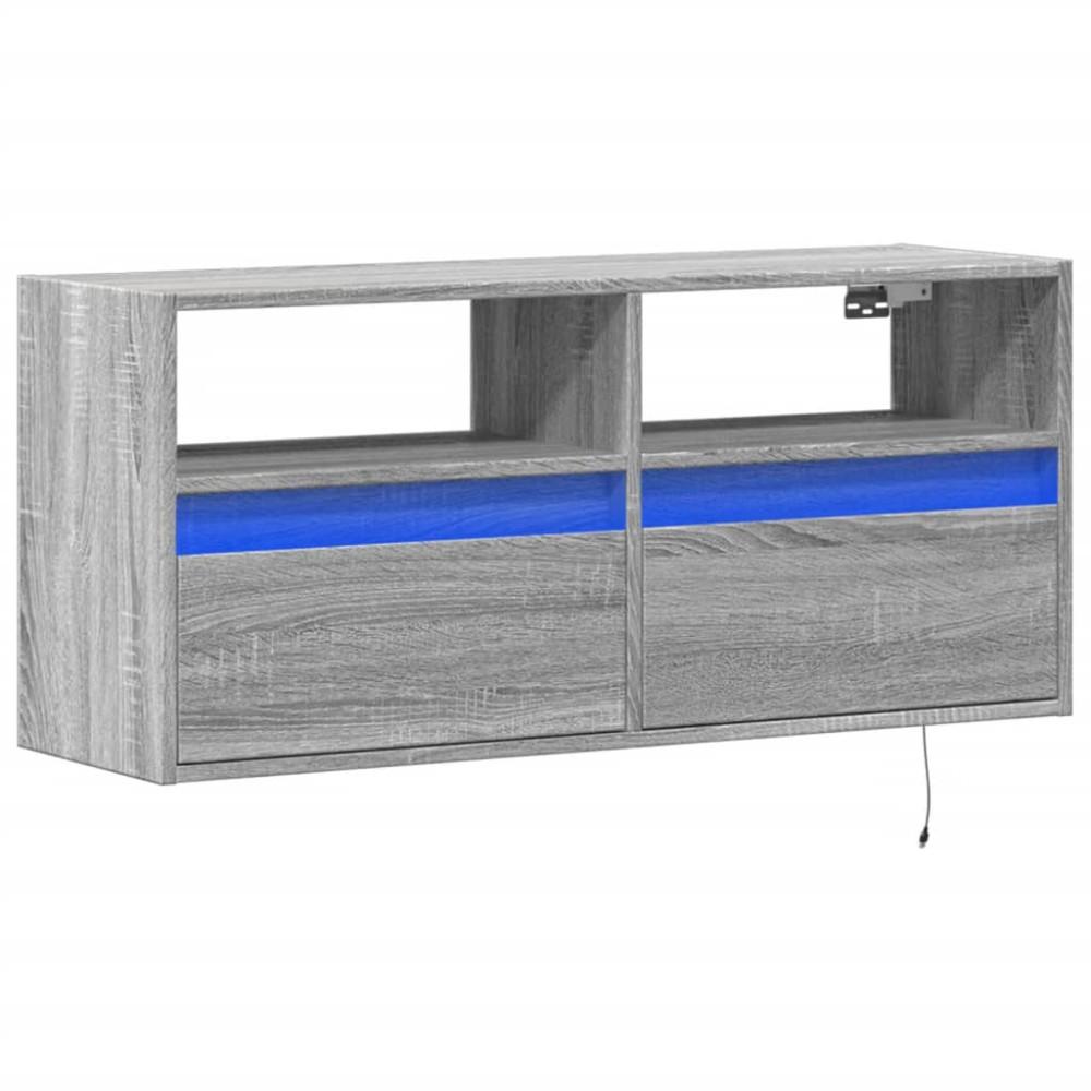 Produktbild för Väggmonterad tv-bänk LEDs grå sonoma 100x31x45 cm