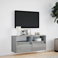 Produktbild för Väggmonterad tv-bänk LEDs grå sonoma 100x31x45 cm