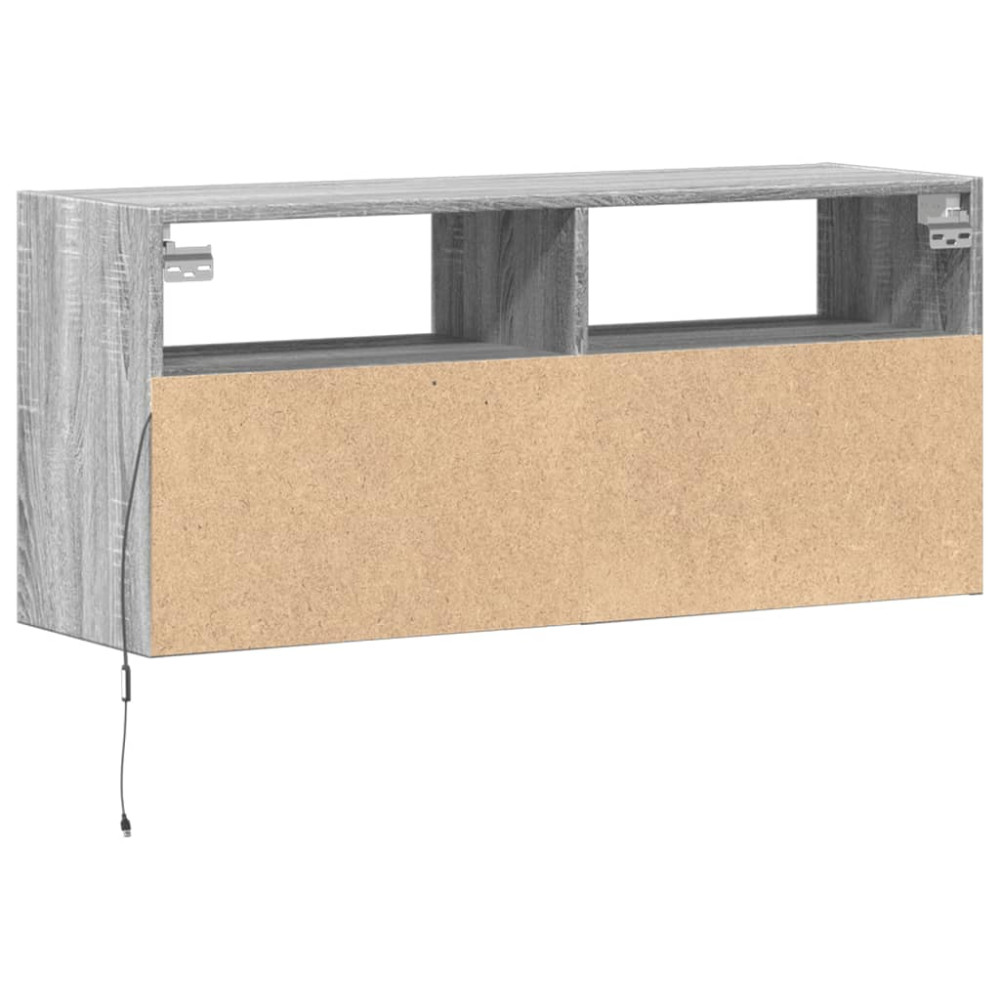 Produktbild för Väggmonterad tv-bänk LEDs grå sonoma 100x31x45 cm