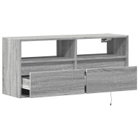 Produktbild för Väggmonterad tv-bänk LEDs grå sonoma 100x31x45 cm