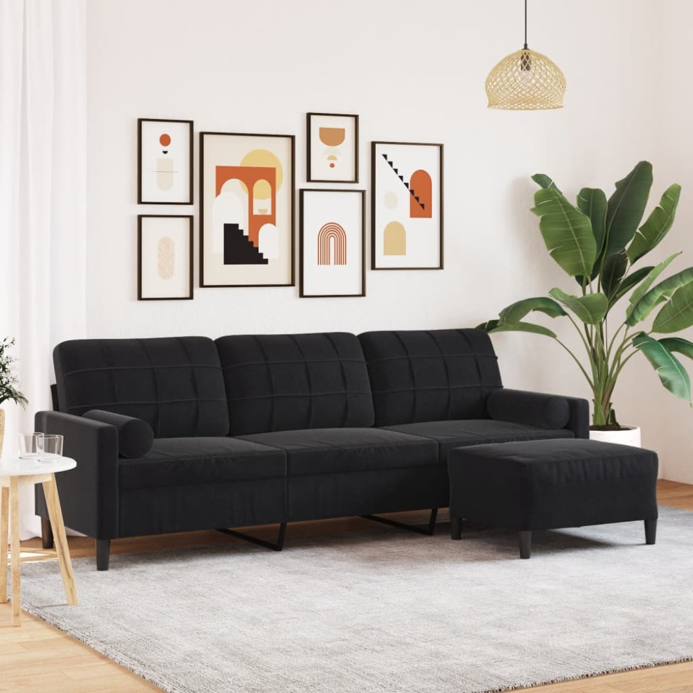 Produktbild för 3-sitssoffa med fotpall Svart 210 cm sammet