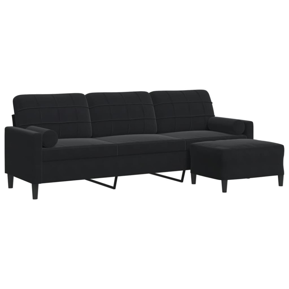 Produktbild för 3-sitssoffa med fotpall Svart 210 cm sammet