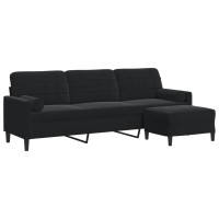 Produktbild för 3-sitssoffa med fotpall Svart 210 cm sammet