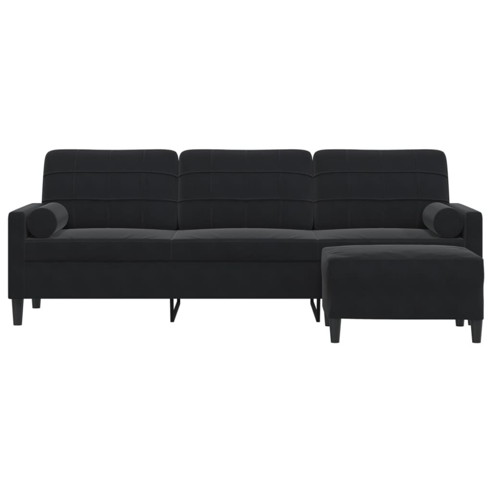 Produktbild för 3-sitssoffa med fotpall Svart 210 cm sammet