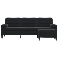 Produktbild för 3-sitssoffa med fotpall Svart 210 cm sammet
