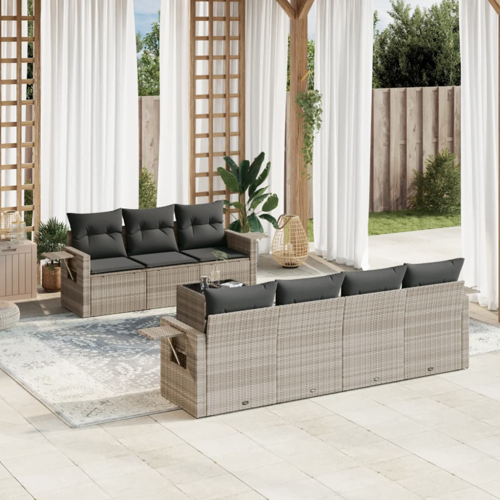 Produktbild för Loungegrupp för trädgården m dynor 8 delar ljusgrå konstrotting