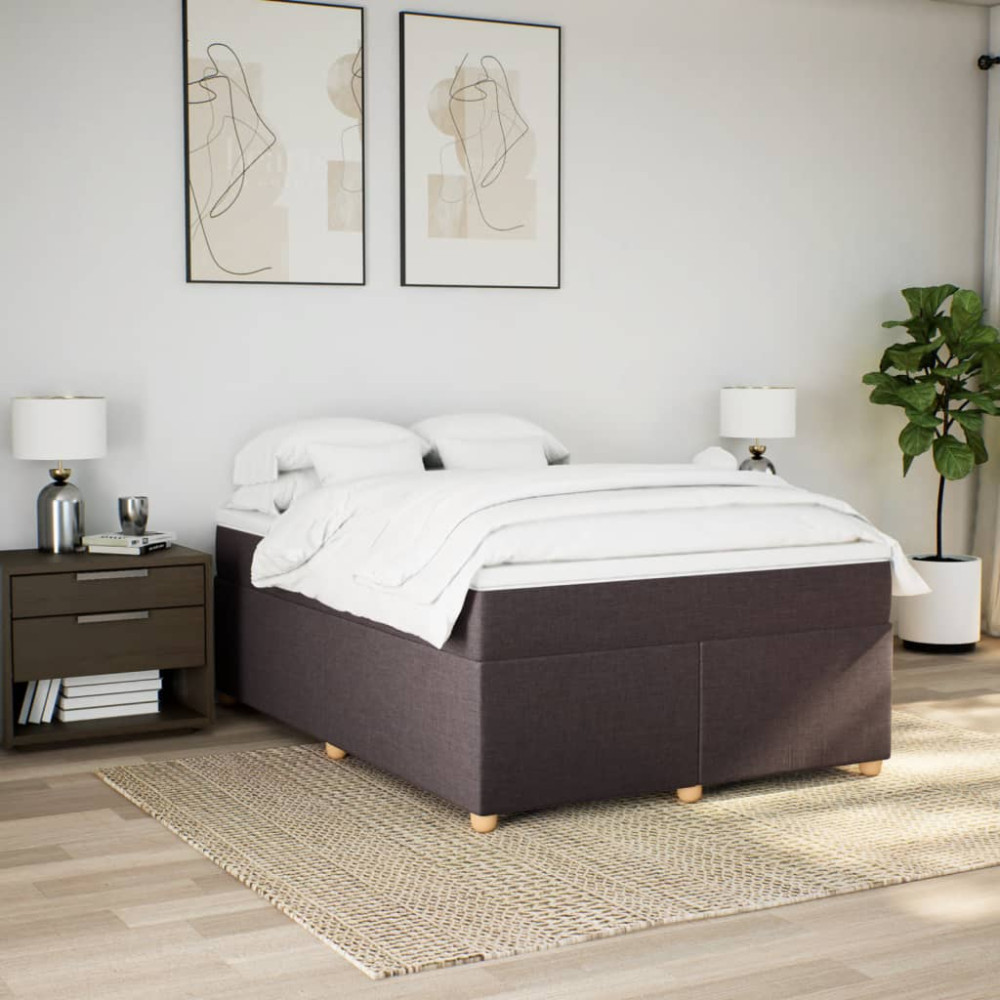 Produktbild för Ramsäng med madrass mörkbrun 140x200 cm tyg