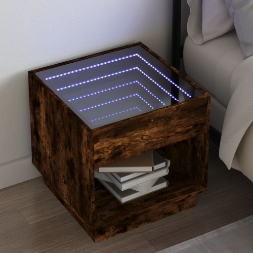 vidaXL Sängbord med Infinity LEDs rökfärgad ek 50x50x50 cm