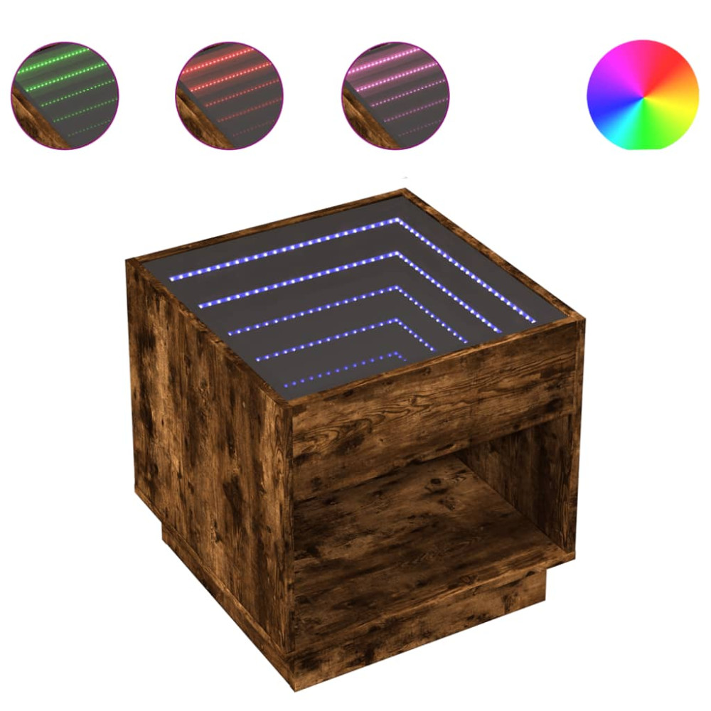 Produktbild för Sängbord med Infinity LEDs rökfärgad ek 50x50x50 cm