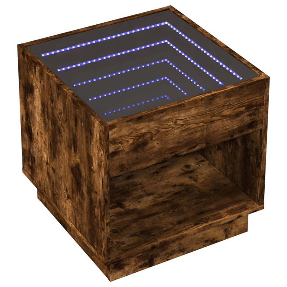 Produktbild för Sängbord med Infinity LEDs rökfärgad ek 50x50x50 cm