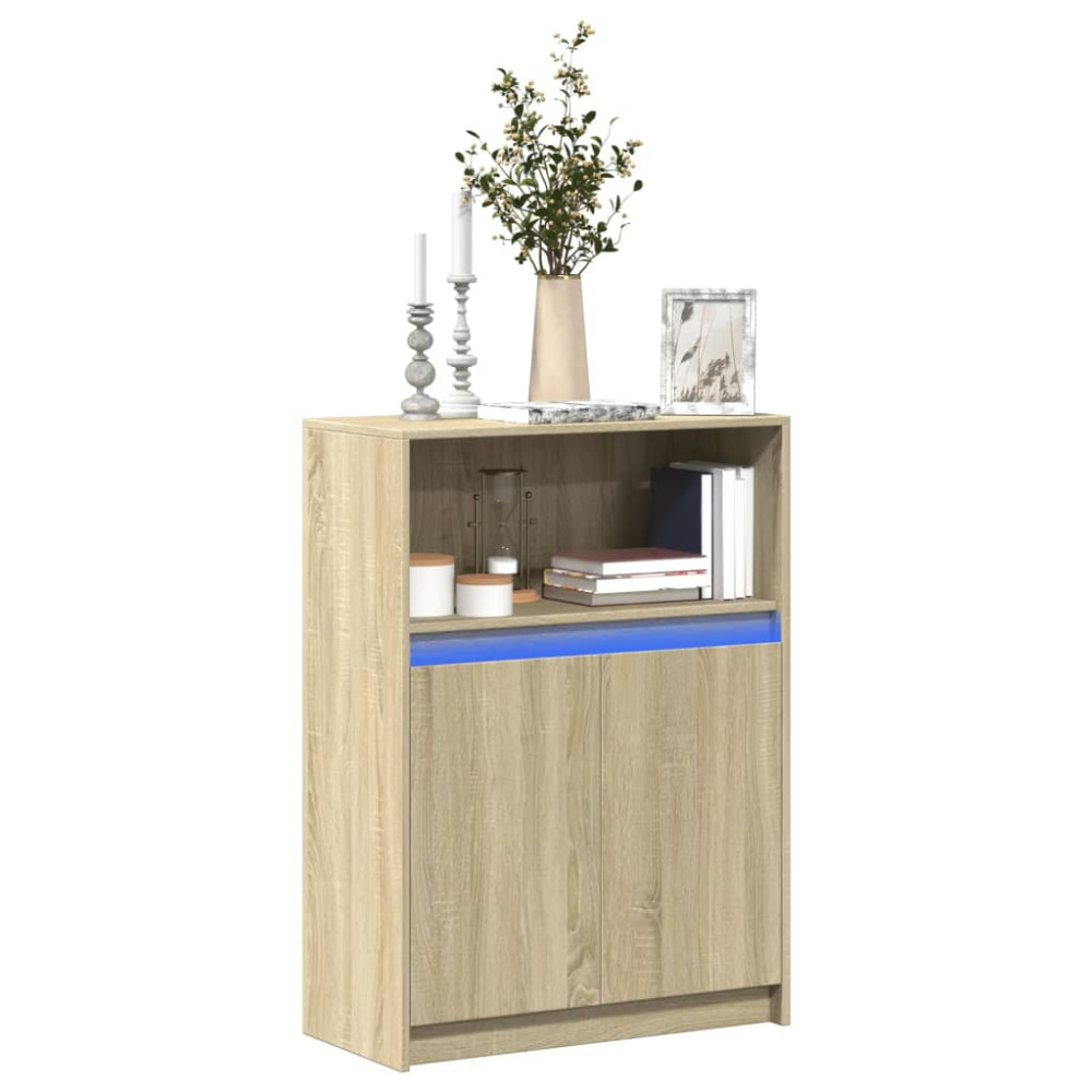 Produktbild för Skänk med LED sonoma-ek 72x34x100 cm konstruerat trä