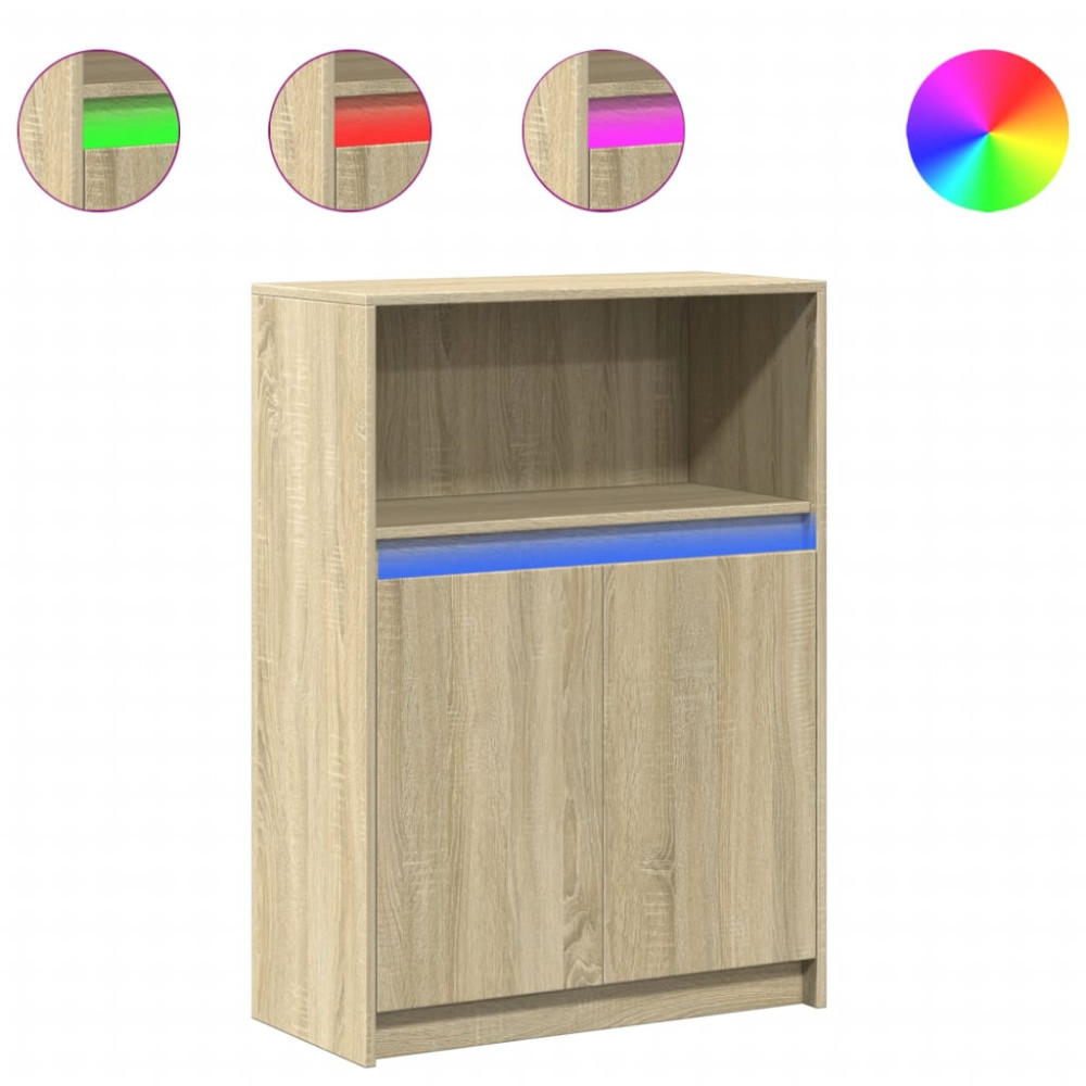 Produktbild för Skänk med LED sonoma-ek 72x34x100 cm konstruerat trä