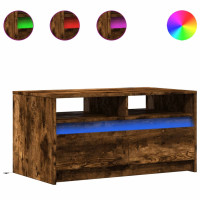 Produktbild för Soffbord med LEDs rökfärgad ek konstruerat trä