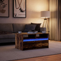 Produktbild för Soffbord med LEDs rökfärgad ek konstruerat trä
