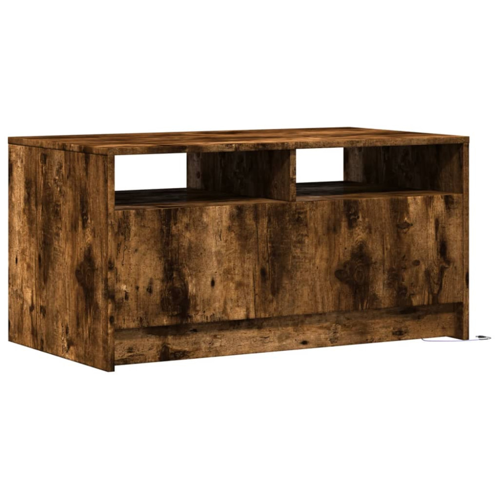 Produktbild för Soffbord med LEDs rökfärgad ek konstruerat trä