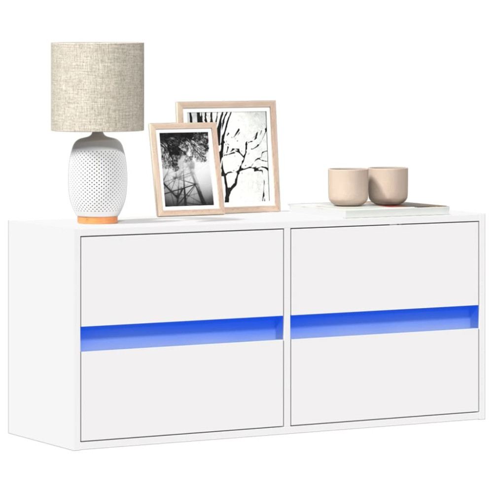 Produktbild för Väggmonterad tv-bänk LEDs vit 100x31x45 cm