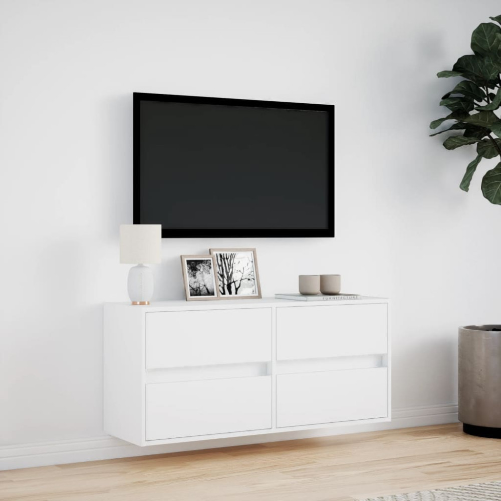 Produktbild för Väggmonterad tv-bänk LEDs vit 100x31x45 cm