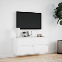 Produktbild för Väggmonterad tv-bänk LEDs vit 100x31x45 cm