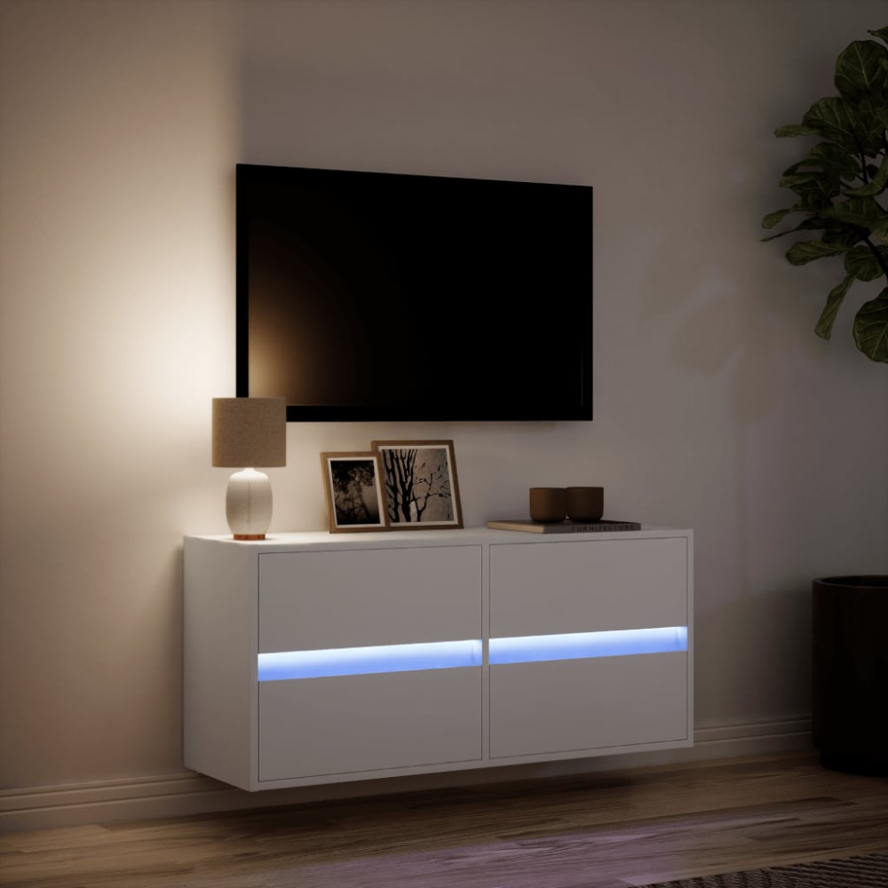 Produktbild för Väggmonterad tv-bänk LEDs vit 100x31x45 cm