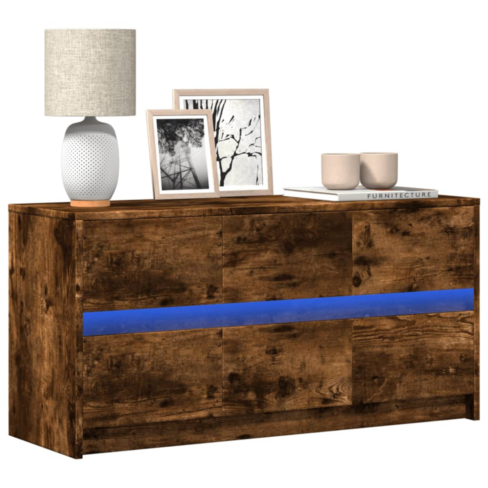 Produktbild för Tv-bänk med LEDs rökfärgad ek 100x34x50 cm konstruerat trä