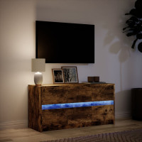 Produktbild för Tv-bänk med LEDs rökfärgad ek 100x34x50 cm konstruerat trä