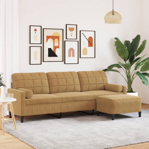 vidaXL 3-sitssoffa med fotpall brun 210 cm sammet - Soffor