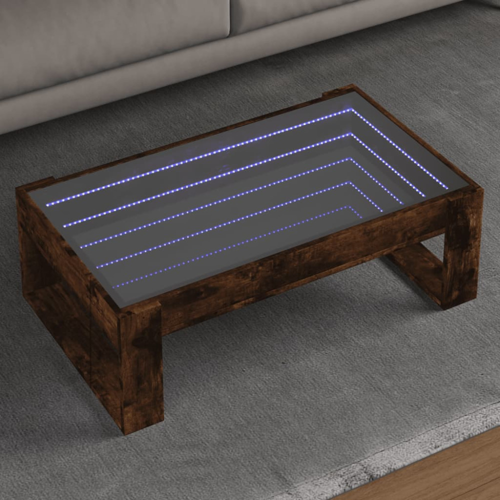 Produktbild för Soffbord med Infinity LEDs rökfärgad ek 90x53x30 cm